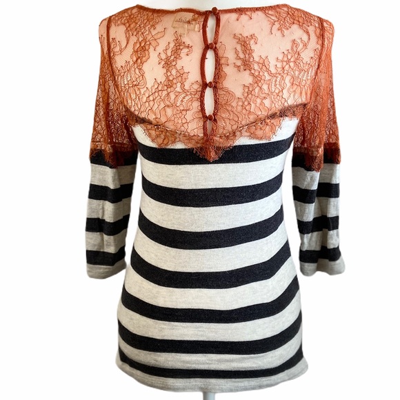 Anthropologie Deletta Orange Lace Stripe Top  XS - Picture 3 of 7